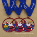 Benutzerdefinierte Ribbon Metal Santa Run Medaille mit blauer Farbe